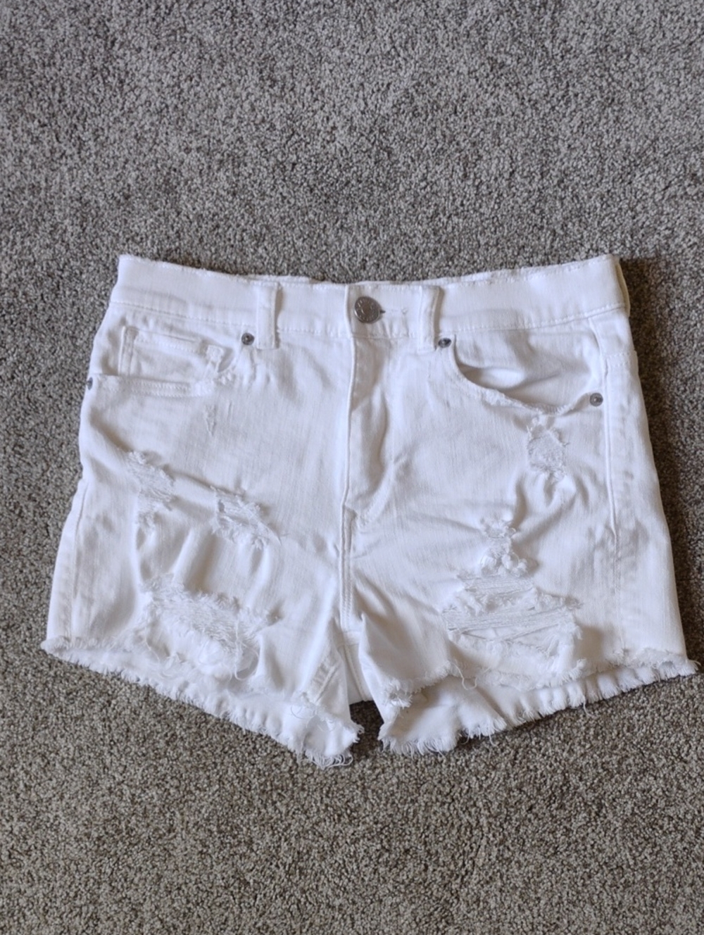 Express Jeans Distressed White Denim Shorts